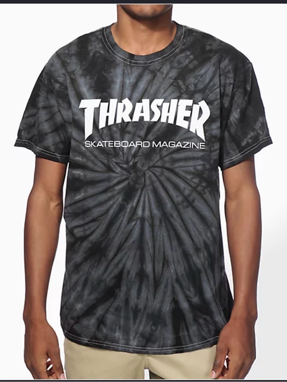 Thrasher Logo Tee in Washed black and Grey tie dye size Medium